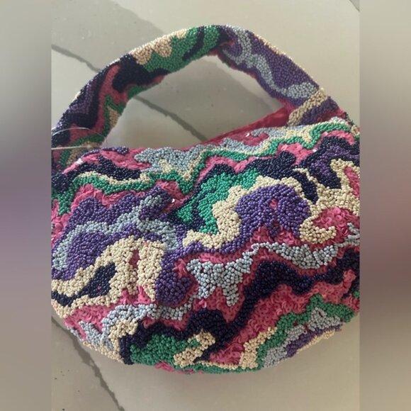 Viral Beaded Purple Green Pink Colorful Swirl Made in India Bag - Picture 4 of 4